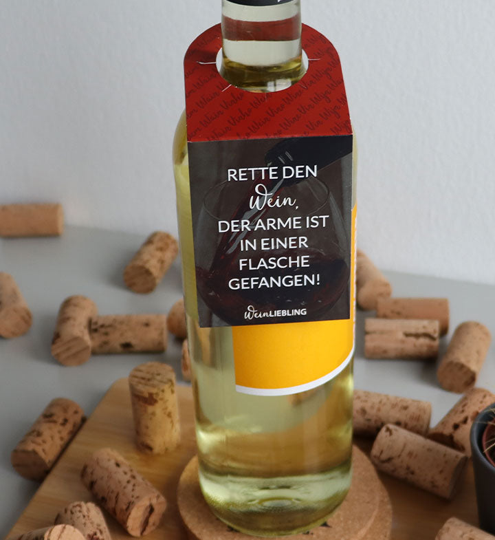 Weinflaschenanhänger "Rette den Wein" 3er-Set