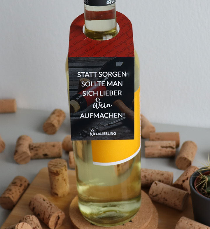 Weinflaschenanhänger "Wein statt Sorgen" 3er-Set
