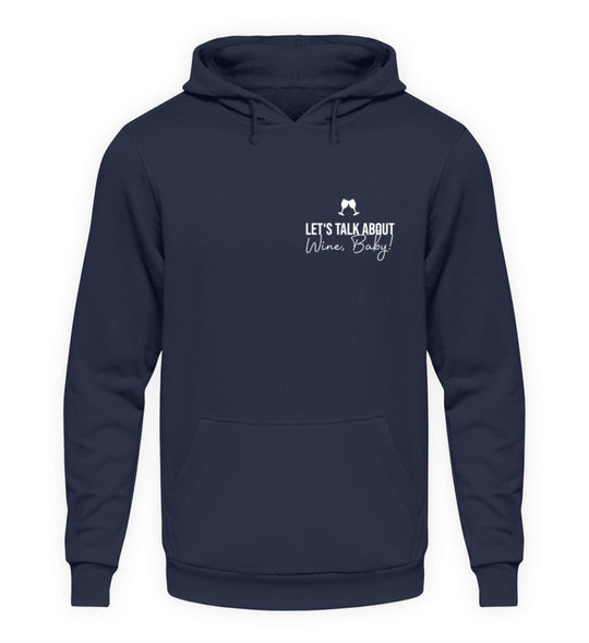 Talk about wine – Unisex Basic Hoodie Dunkelblau, kleines weißes Brustmotiv