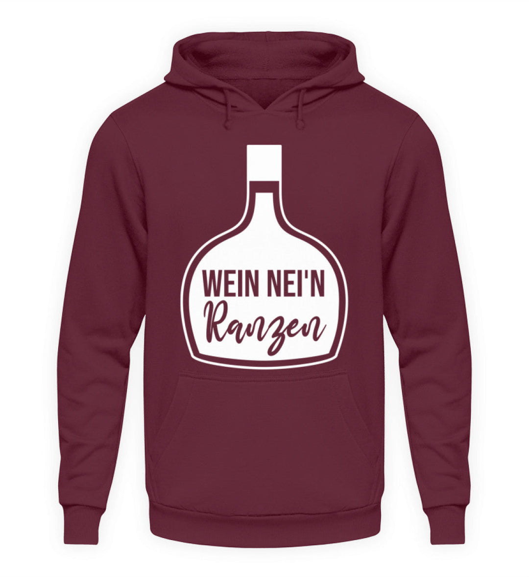 Unisex-Hoodie Bordeaux mit Wein nei’n Ranzen, Motivgröße Groß, natives Anbieter-Farbmockup.