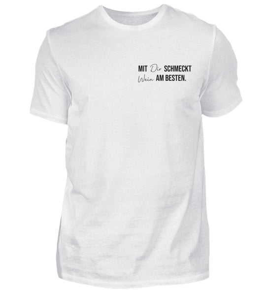 Mit dir schmeckt Wein am besten – Herren Basic T-Shirt, Weiß – Original Shirtee-Mockup