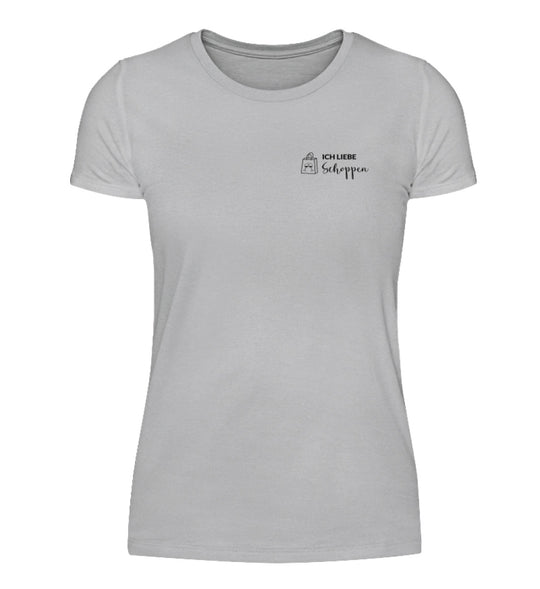 Ich liebe Schoppen – Damen Basic T-Shirt – Grau – Vorderansicht