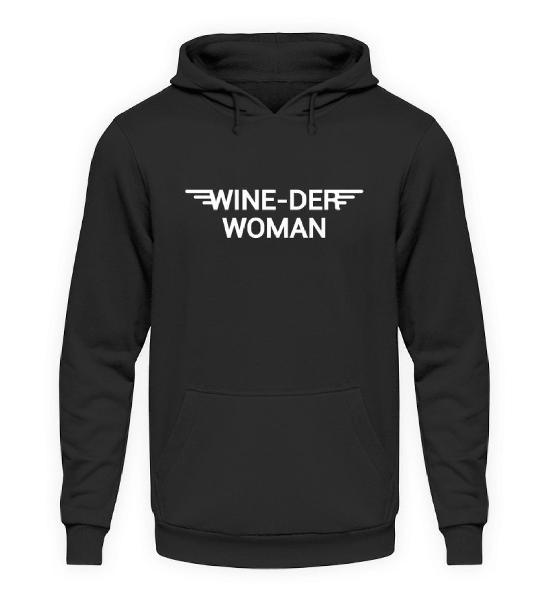 Wine-der Woman – Unisex Basic Hoodie in Schwarz – Vorderansicht des Druckmotivs