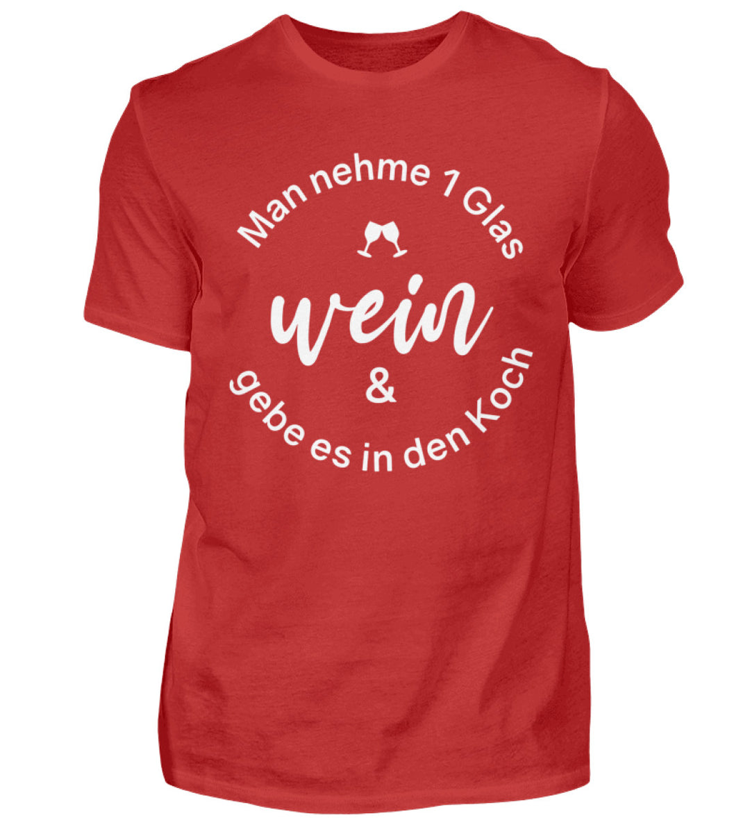 Wein in den Koch – Herren T-Shirt Rot, Vorderseite