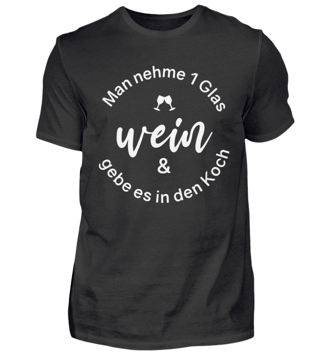 Wein in den Koch – Herren T-Shirt Schwarz, Vorderseite