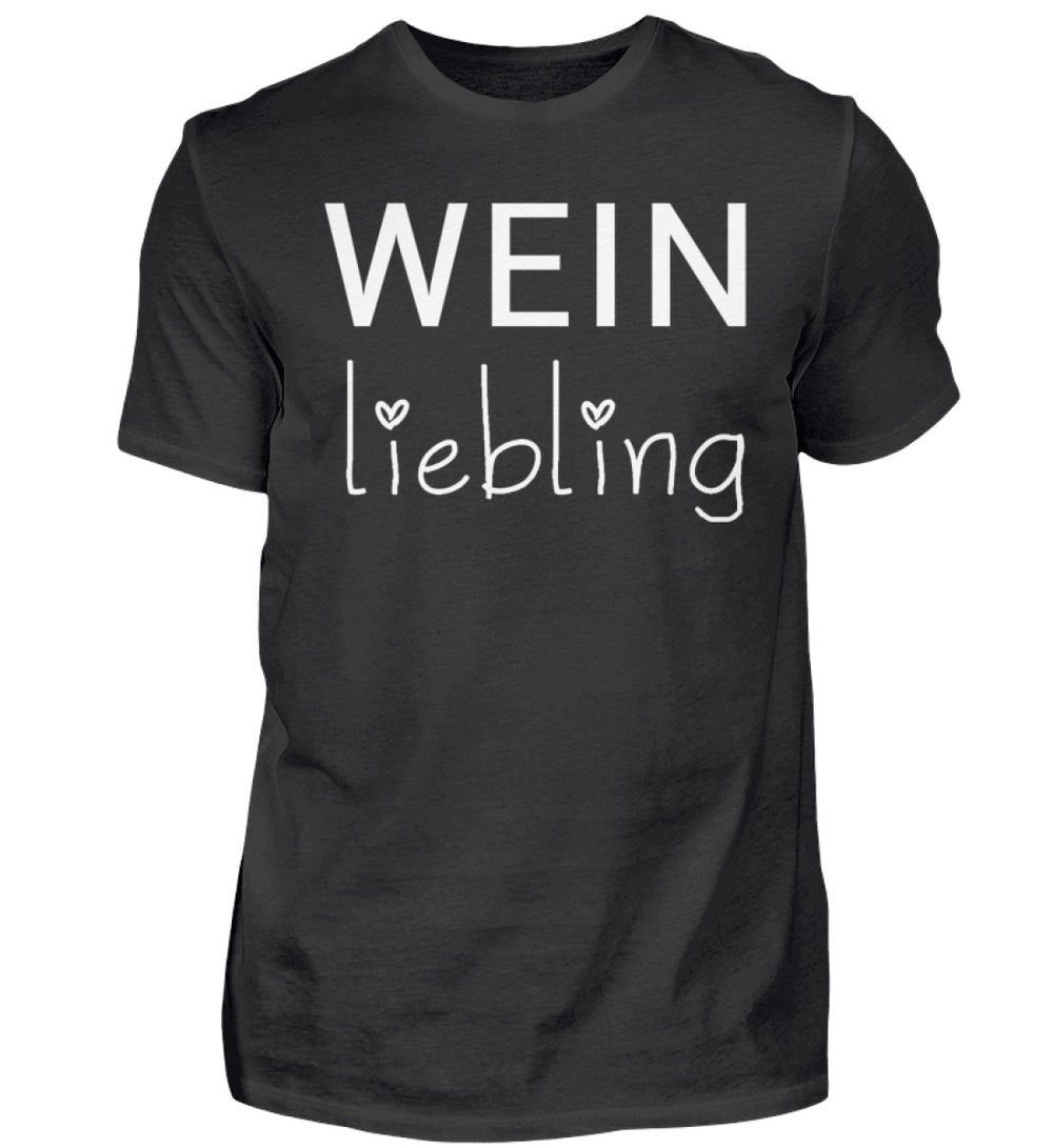 Weinliebling Herren T-Shirt in Schwarz – weißer Schriftzug mit zwei Herzen vorne