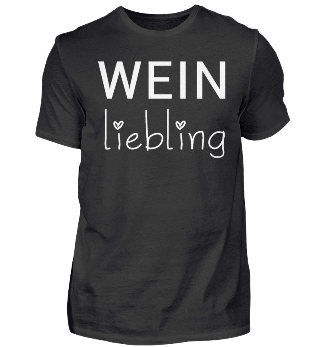 Weinliebling Herren T-Shirt in Schwarz – weißer Schriftzug mit zwei Herzen vorne