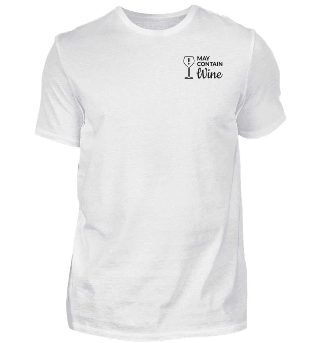 May contain wine Herren Basic T-Shirt in Weiß mit kleinem schwarzem Brustmotiv
