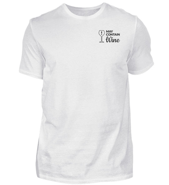 May contain wine Herren Basic T-Shirt in Weiß mit kleinem schwarzem Brustmotiv