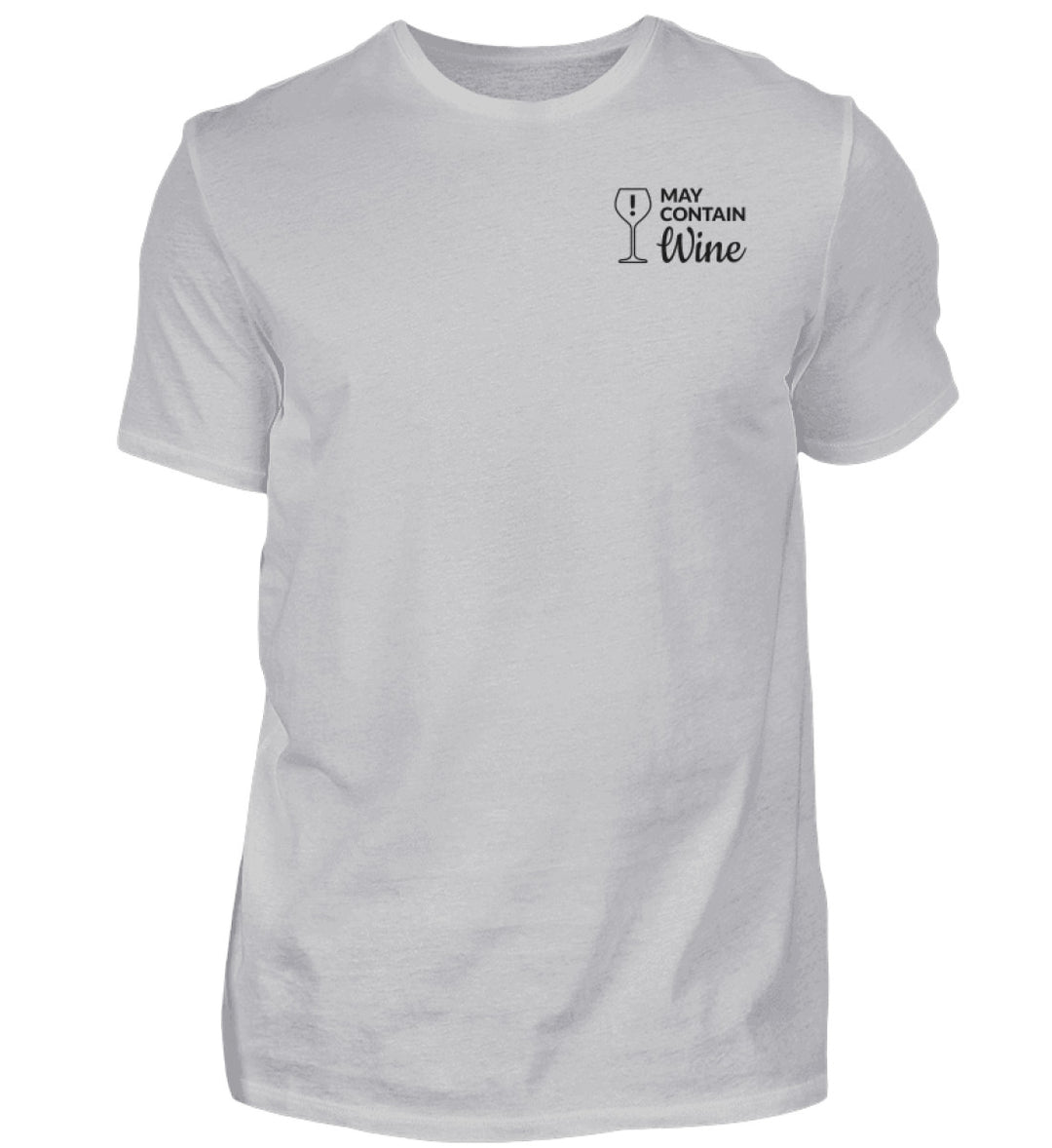 May contain wine Herren Basic T-Shirt in Grau mit kleinem schwarzem Brustmotiv