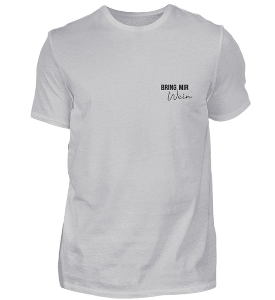 Bring mir Wein Herren T-Shirt Grau mit kleinem Motiv links auf der Brust