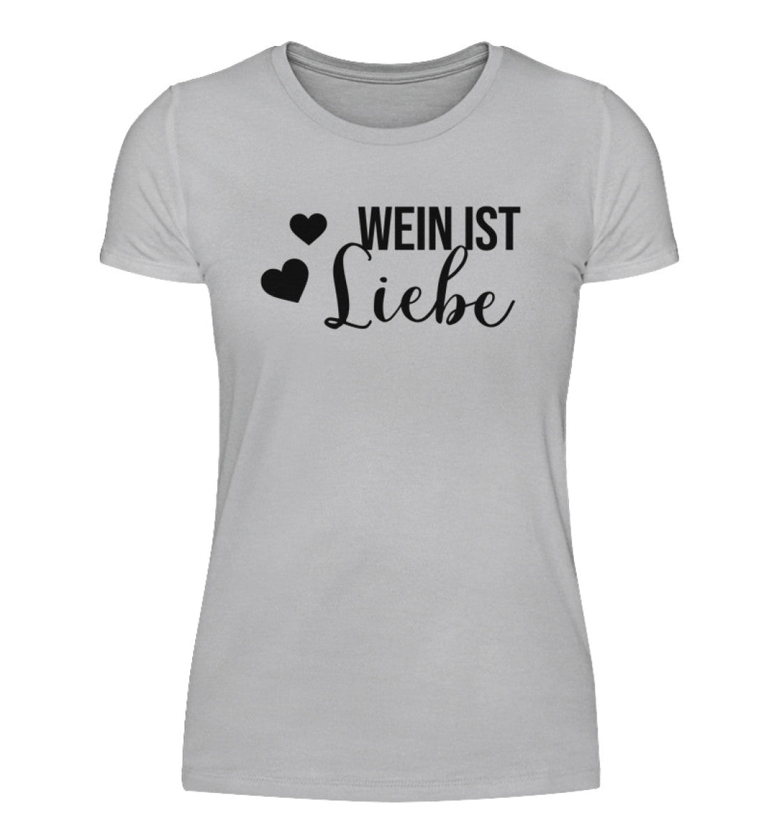 Wein ist Liebe – Damen T-Shirt in Grau mit schwarzem Originalmotiv