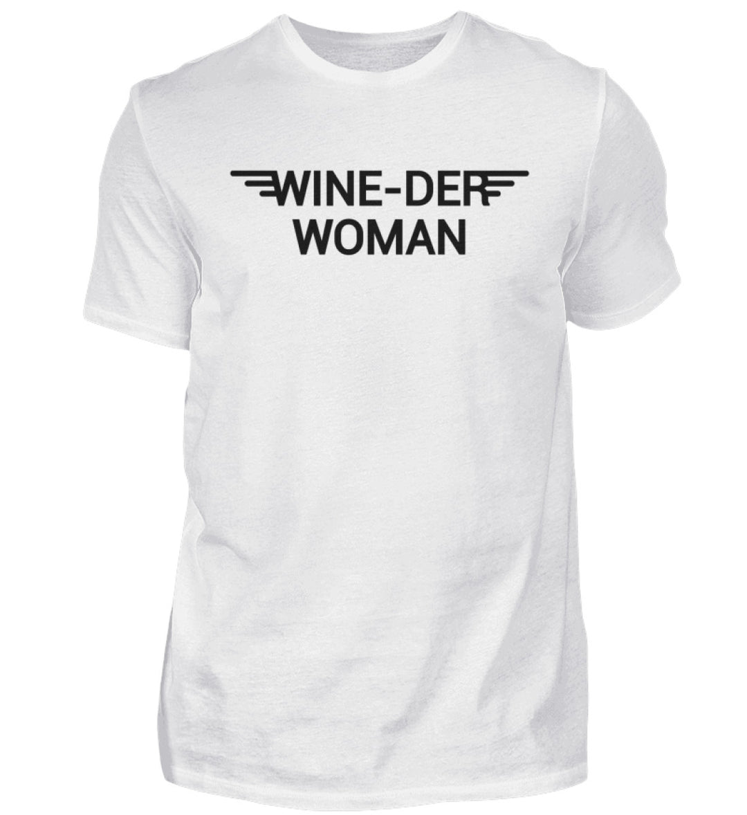 Wine-der Woman – Herren Basic T-Shirt in Weiß – Vorderansicht des Druckmotivs