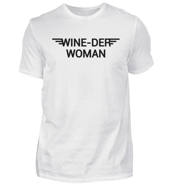 Wine-der Woman – Herren Basic T-Shirt in Weiß – Vorderansicht des Druckmotivs