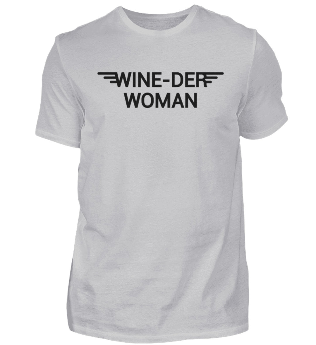 Wine-der Woman – Herren Basic T-Shirt in Grau – Vorderansicht des Druckmotivs