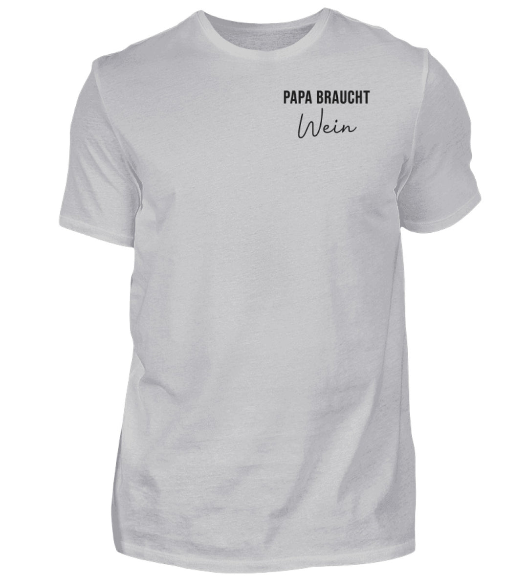 Papa braucht Wein – Herren T-Shirt in Grau, Vorderansicht