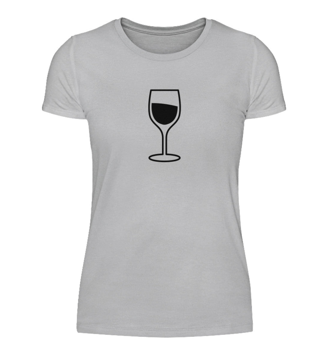 Damen T-Shirt mit schwarzem Weinglas-Motiv in Grau