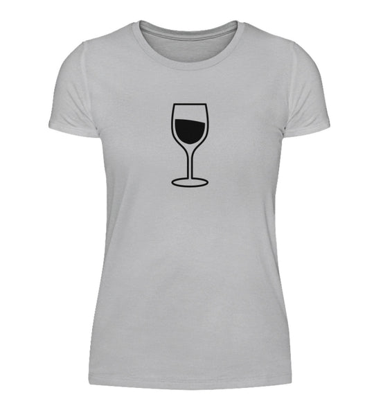Damen T-Shirt mit schwarzem Weinglas-Motiv in Grau