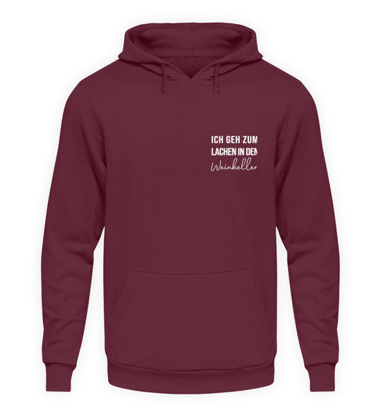 Ich geh zum Lachen in den Weinkeller – Unisex Basic Hoodie – Bordeaux, Vorderansicht