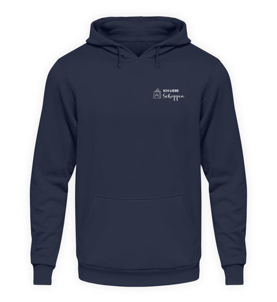 Ich liebe Schoppen – Unisex Basic Hoodie – Dunkelblau – Vorderansicht