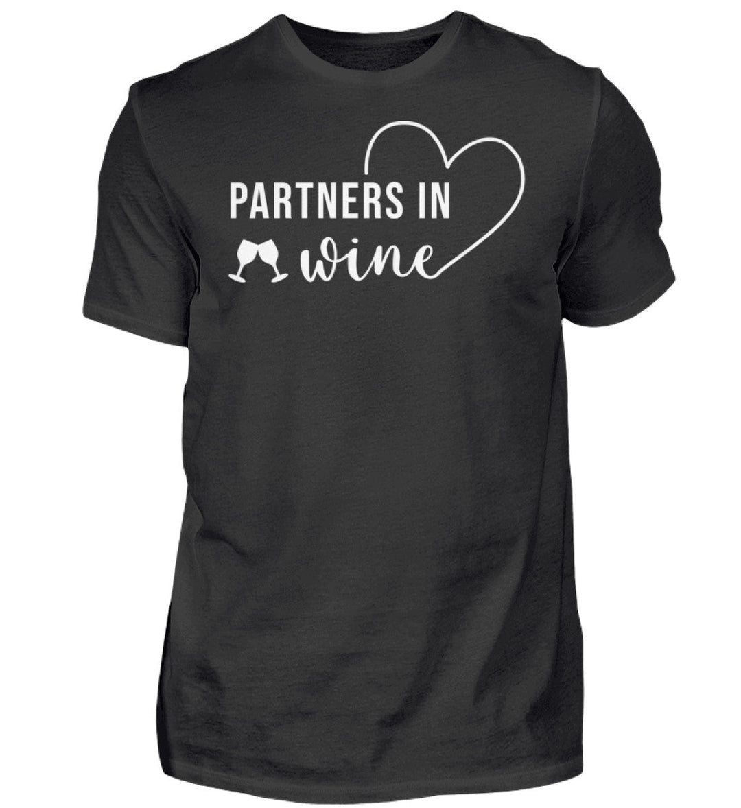 Partners in Wine Herren-T-Shirt Schwarz – großes Motiv mittig auf der Brust