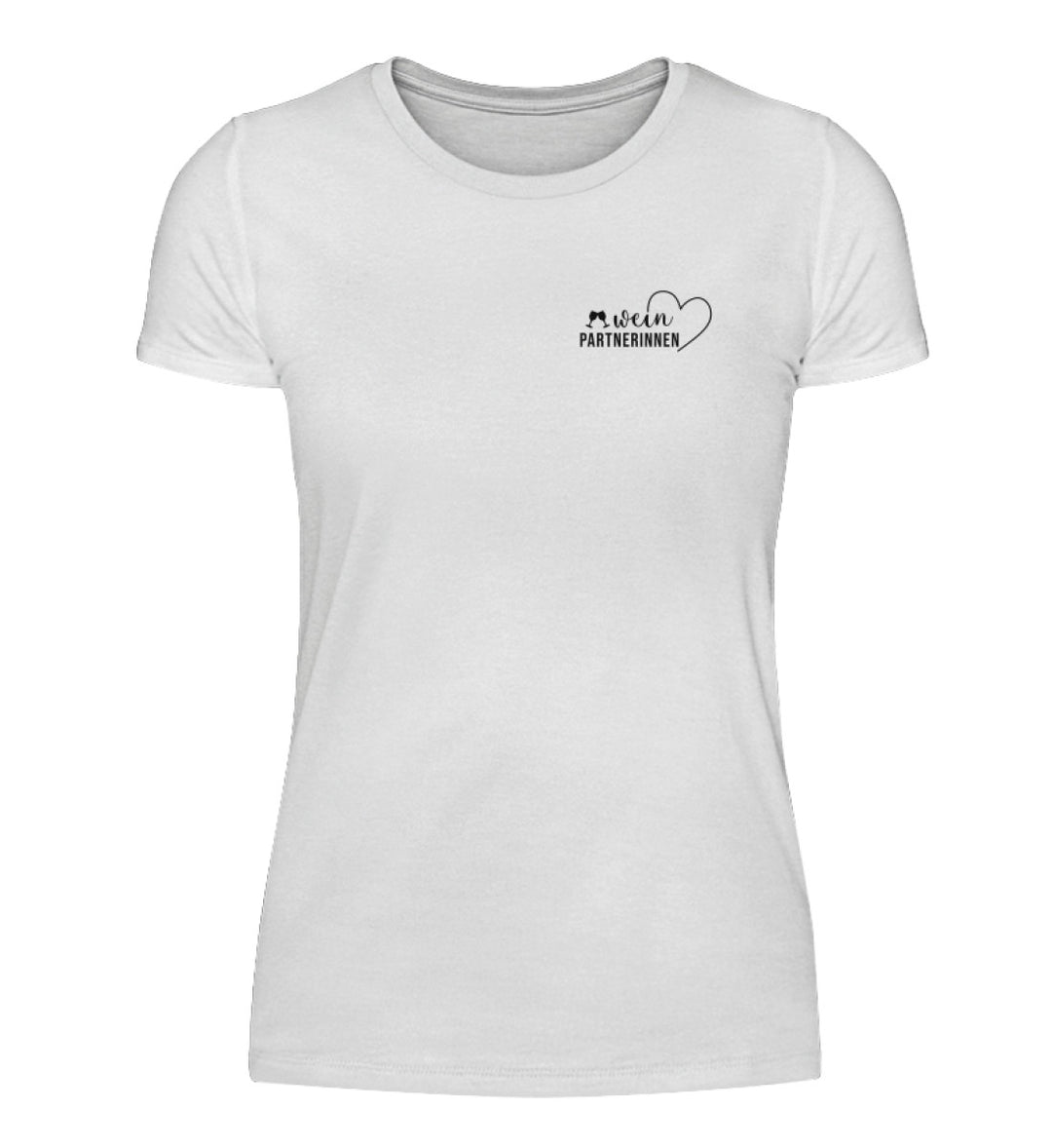 Weinpartnerinnen Damen T-Shirt in Weiß mit schwarzem Brustmotiv