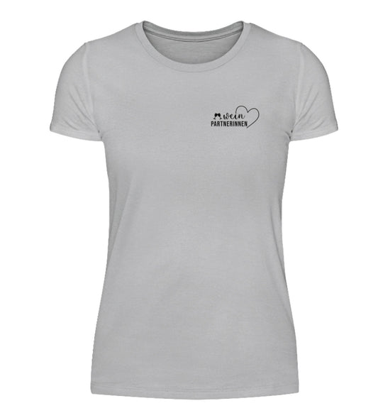 Weinpartnerinnen Damen T-Shirt in Grau mit schwarzem Brustmotiv