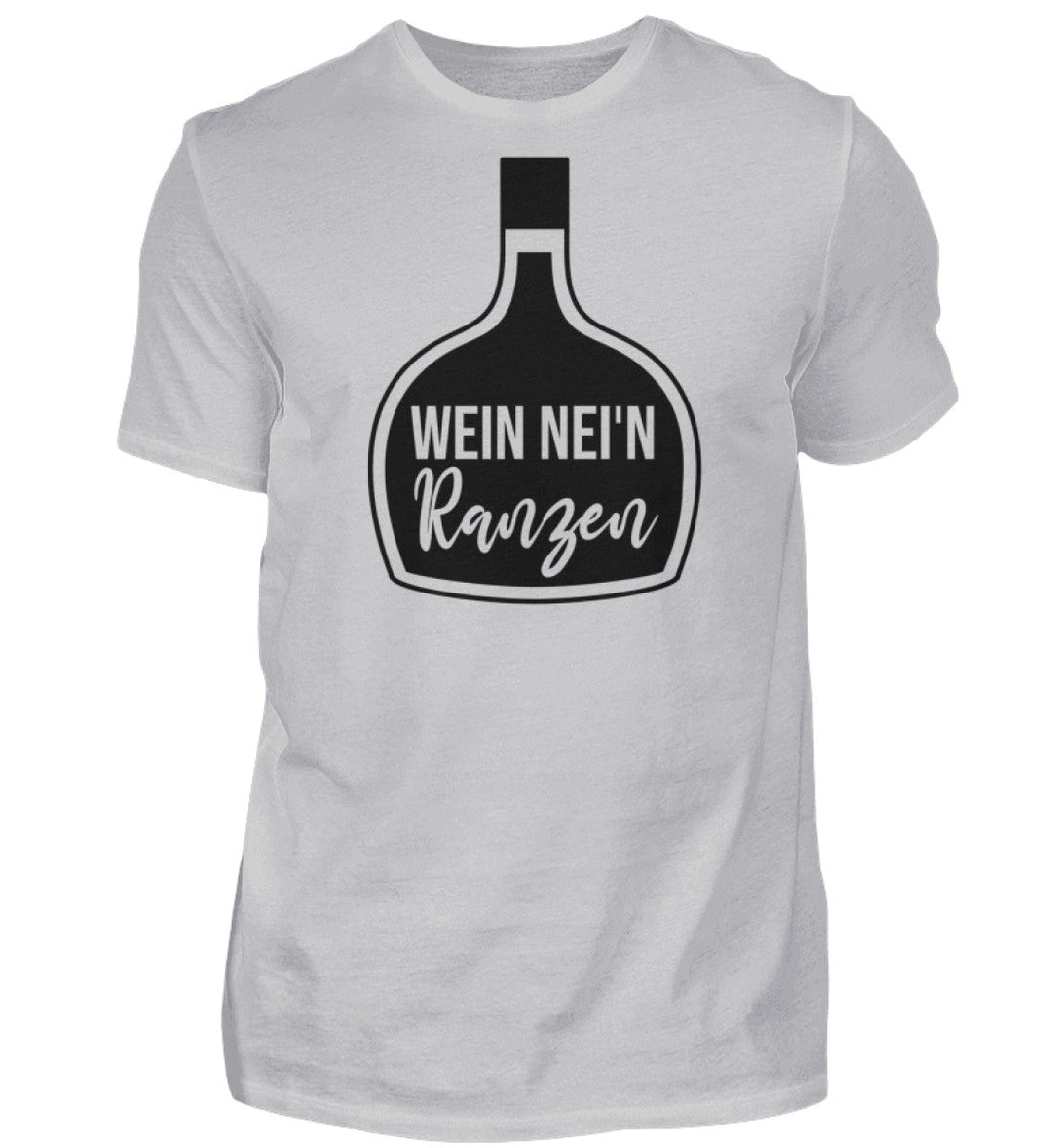 Herren-T-Shirt Grau mit Wein nei’n Ranzen, Anbieter-Farbmockup.