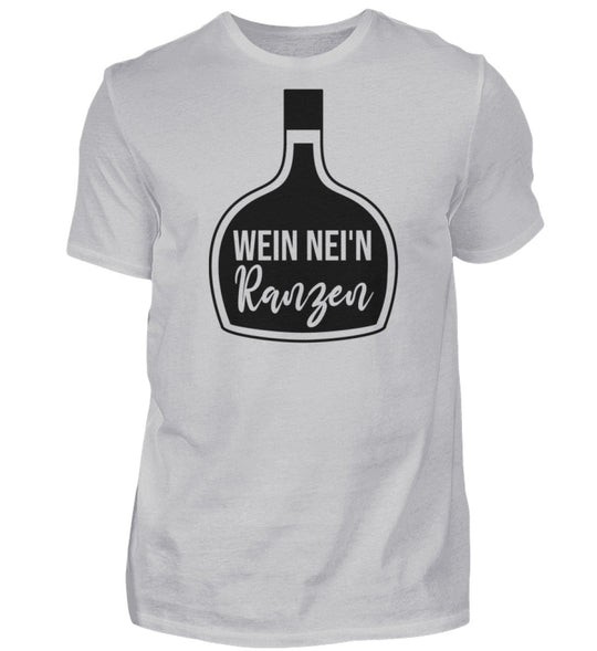 Herren-T-Shirt Grau mit Wein nei’n Ranzen, Anbieter-Farbmockup.