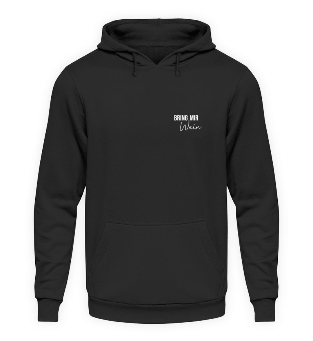 Bring mir Wein Unisex Hoodie Schwarz mit kleinem Motiv links auf der Brust