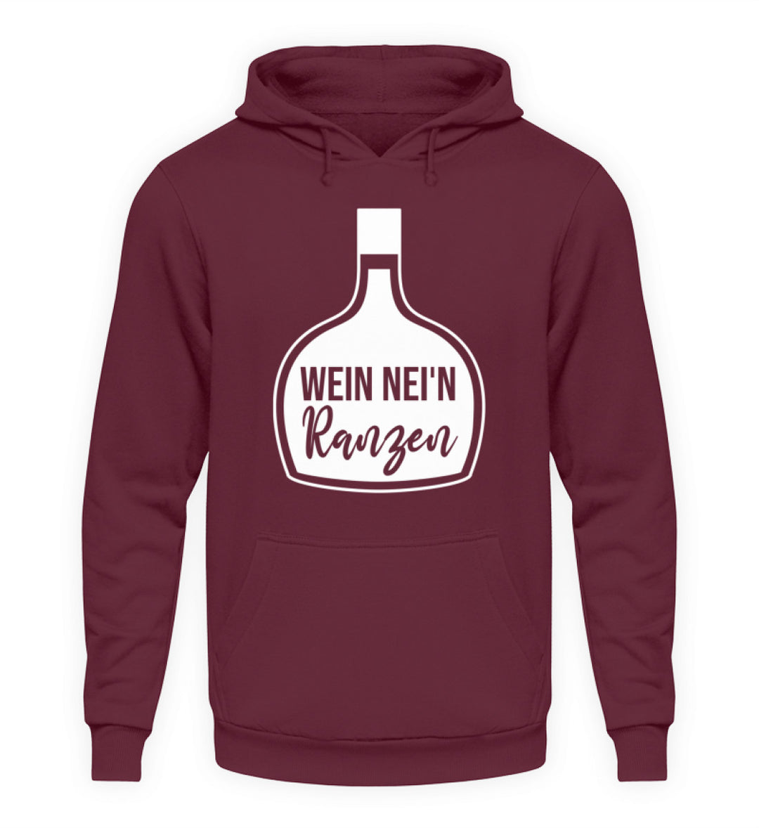 Unisex-Hoodie Bordeaux mit Wein nei’n Ranzen, Anbieter-Farbmockup.