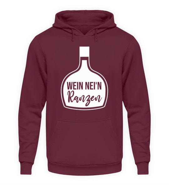 Unisex-Hoodie Bordeaux mit Wein nei’n Ranzen, Anbieter-Farbmockup.