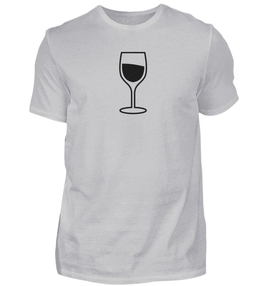Herren T-Shirt mit schwarzem Weinglas-Motiv in Grau