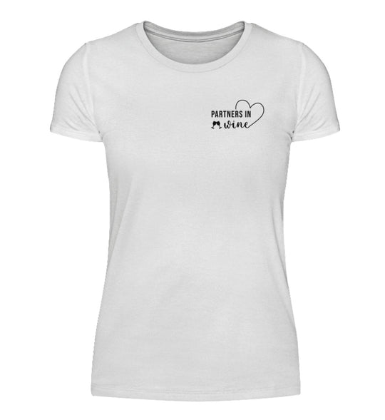 Partners in Wine Damen T-Shirt in Weiß mit schwarzem Brustmotiv