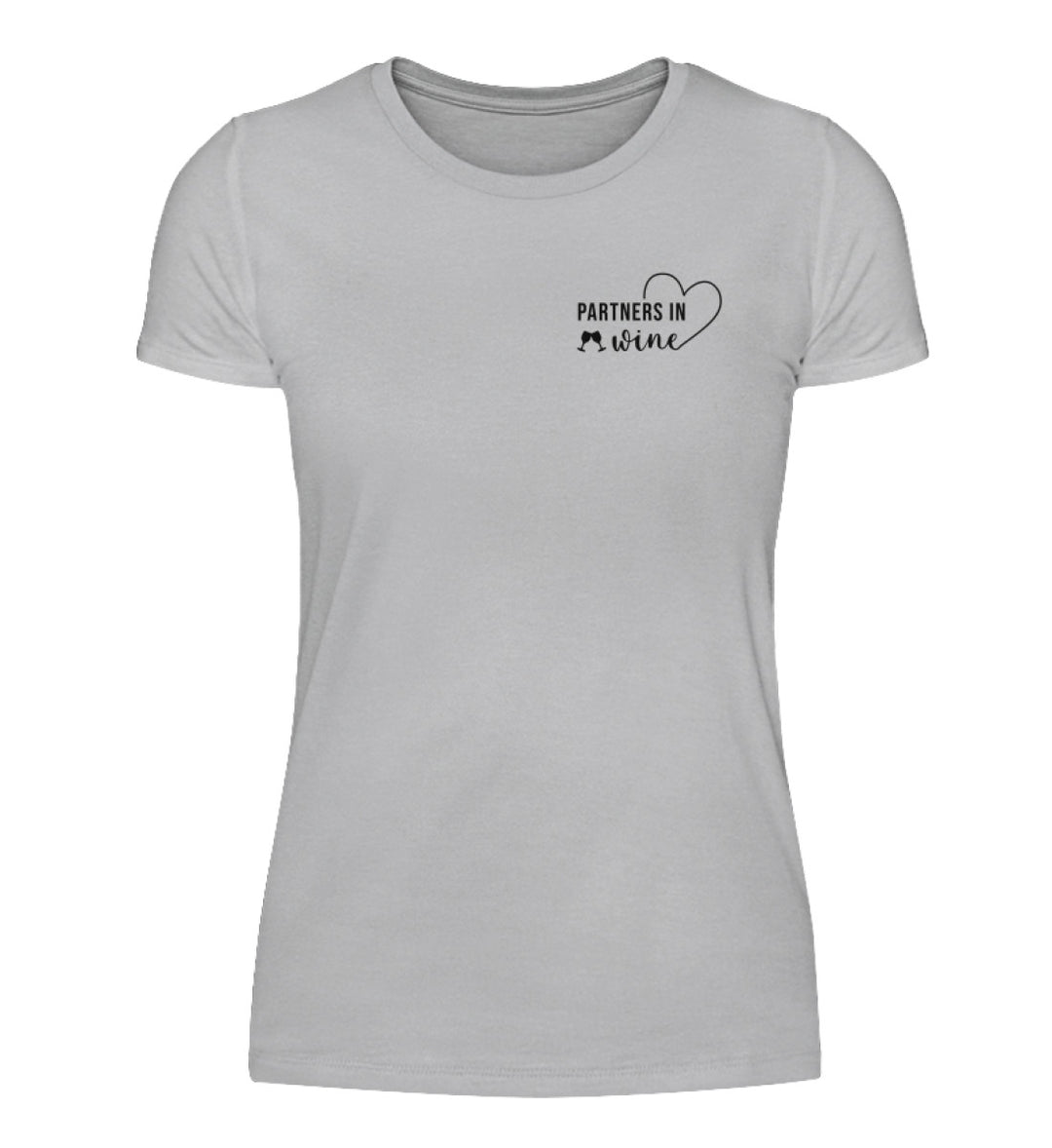 Partners in Wine Damen T-Shirt in Grau mit schwarzem Brustmotiv