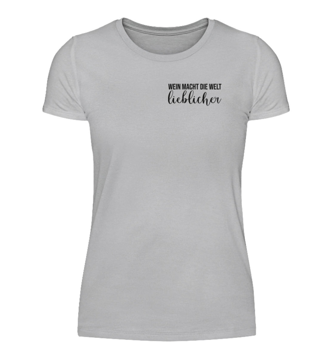 Wein macht die Welt lieblicher – Damen T-Shirt Grau, Vorderansicht