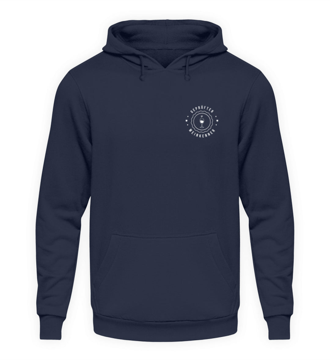 Geprüfter Weinkenner – Unisex Hoodie Dunkelblau, Vorderansicht