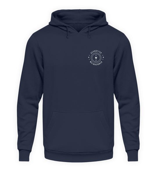 Geprüfter Weinkenner – Unisex Hoodie Dunkelblau, Vorderansicht