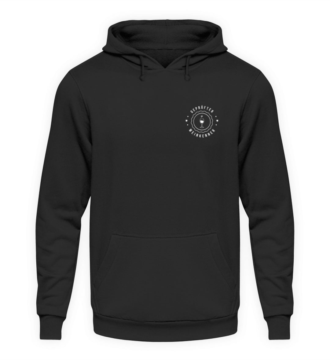 Geprüfter Weinkenner – Unisex Hoodie Schwarz, Vorderansicht