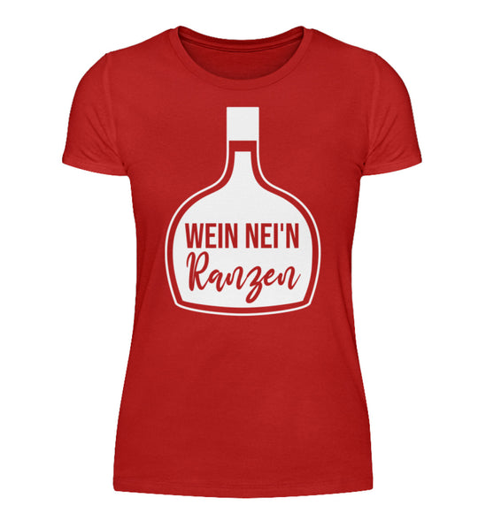 Damen-T-Shirt Rot mit Wein nei’n Ranzen, Anbieter-Farbmockup.