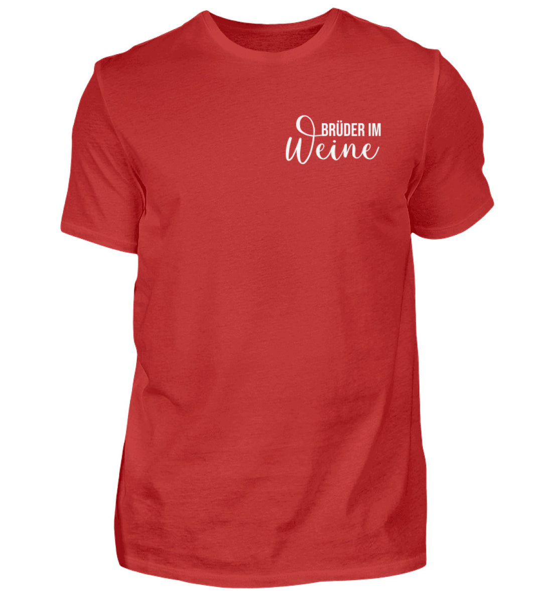 Brüder im Weine Herren Basic T-Shirt in Rot mit kleinem weißem Brustmotiv.