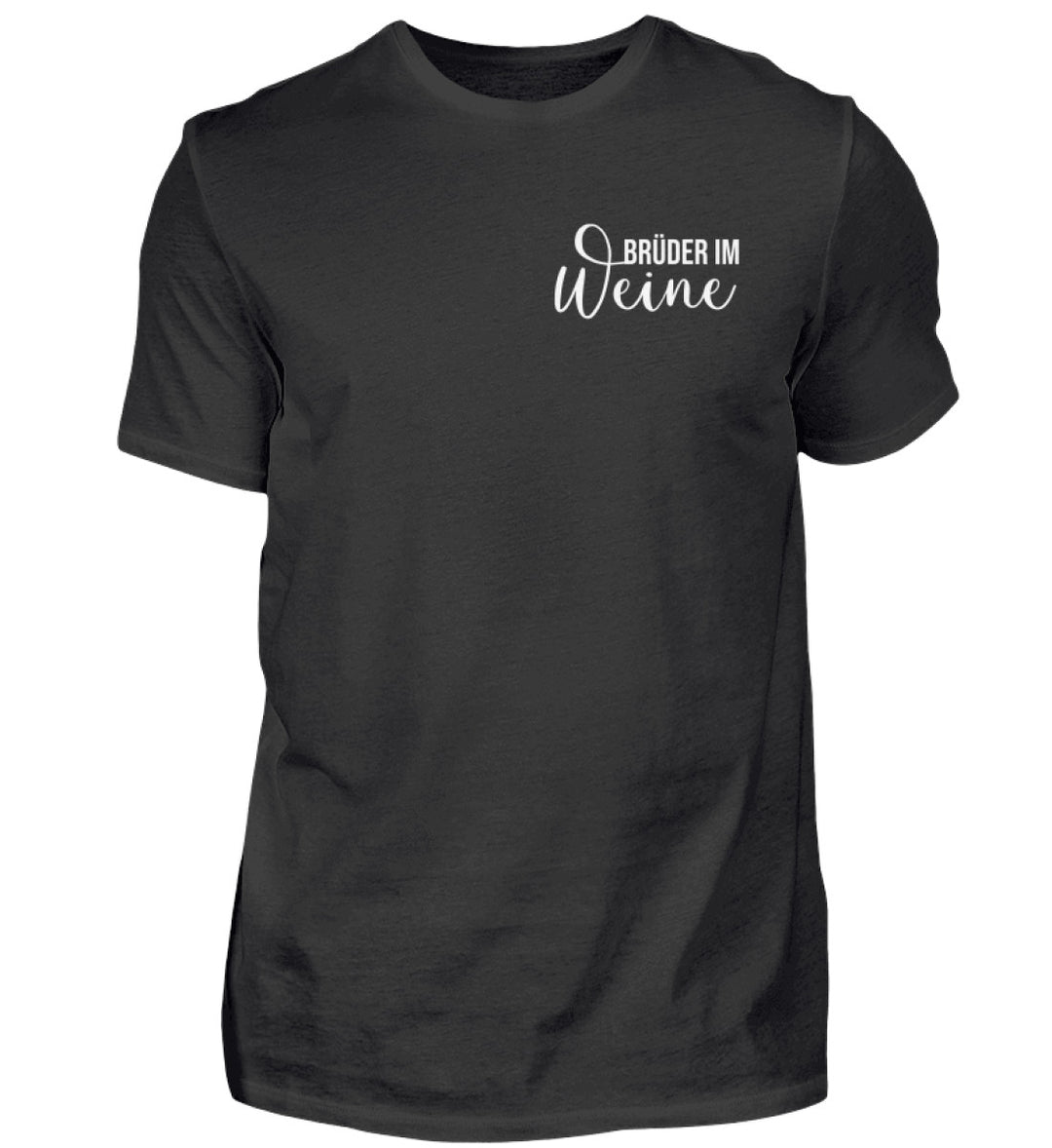 Brüder im Weine Herren Basic T-Shirt in Schwarz mit kleinem weißem Brustmotiv.