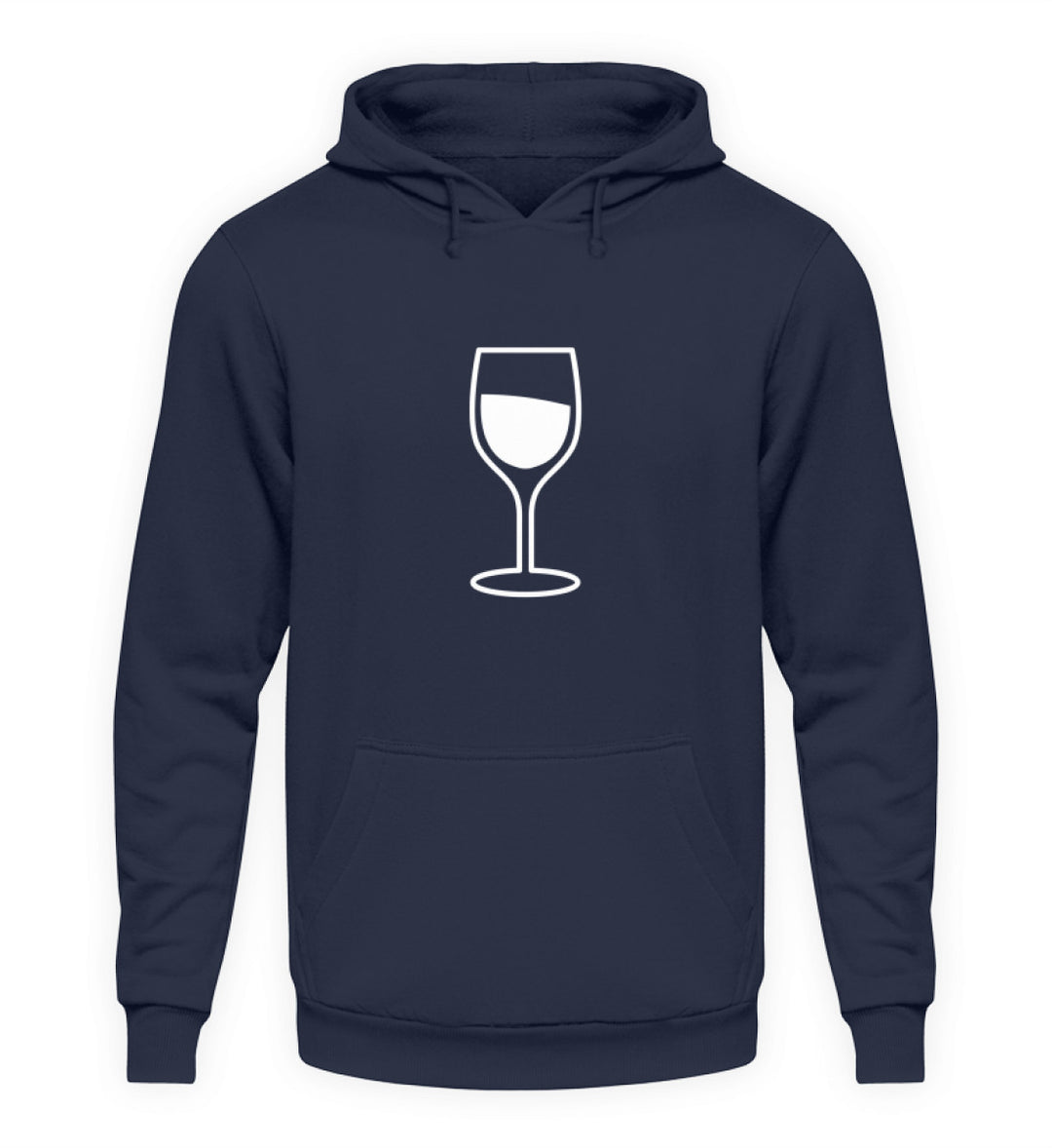 Dunkelblauer Unisex Hoodie mit weißem Weinglas-Motiv