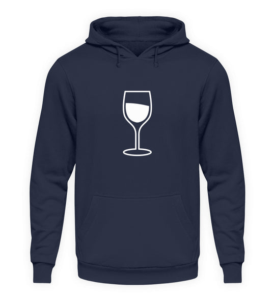 Dunkelblauer Unisex Hoodie mit weißem Weinglas-Motiv