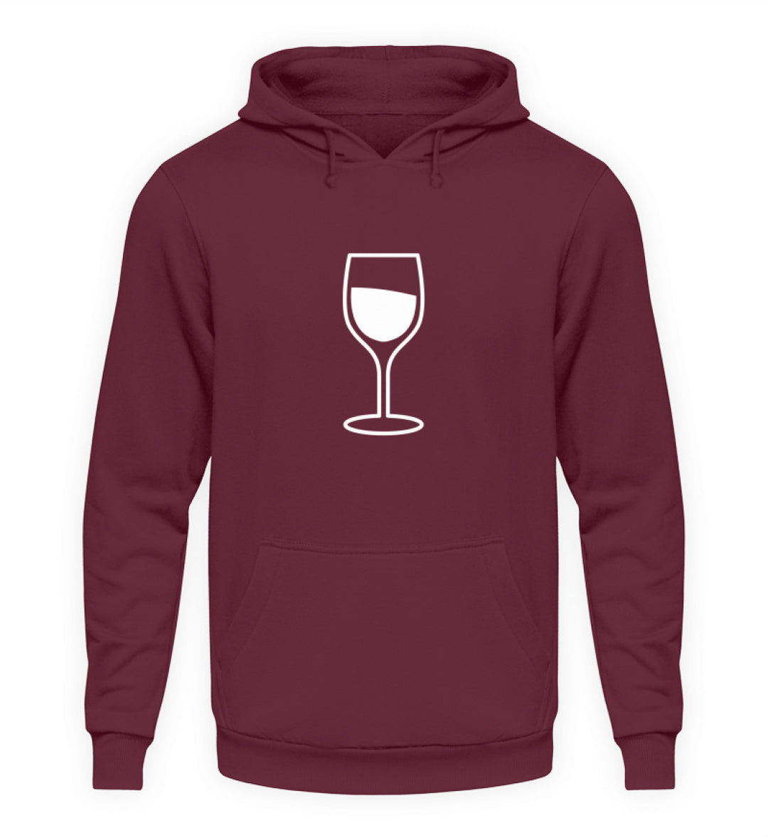 Bordeauxfarbener Unisex Hoodie mit weißem Weinglas-Motiv