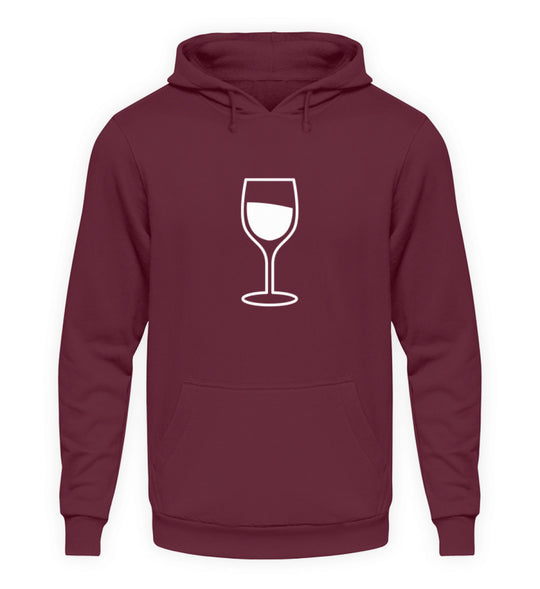 Bordeauxfarbener Unisex Hoodie mit weißem Weinglas-Motiv