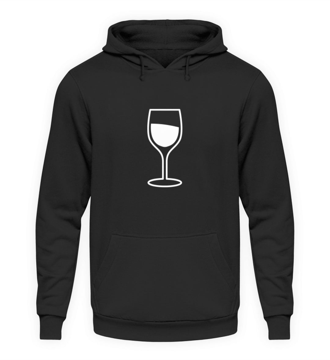 Schwarzer Unisex Hoodie mit weißem Weinglas-Motiv