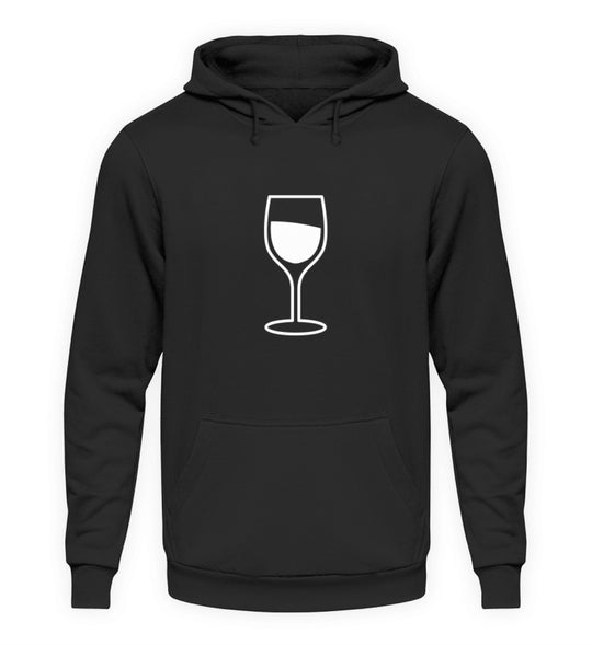 Schwarzer Unisex Hoodie mit weißem Weinglas-Motiv
