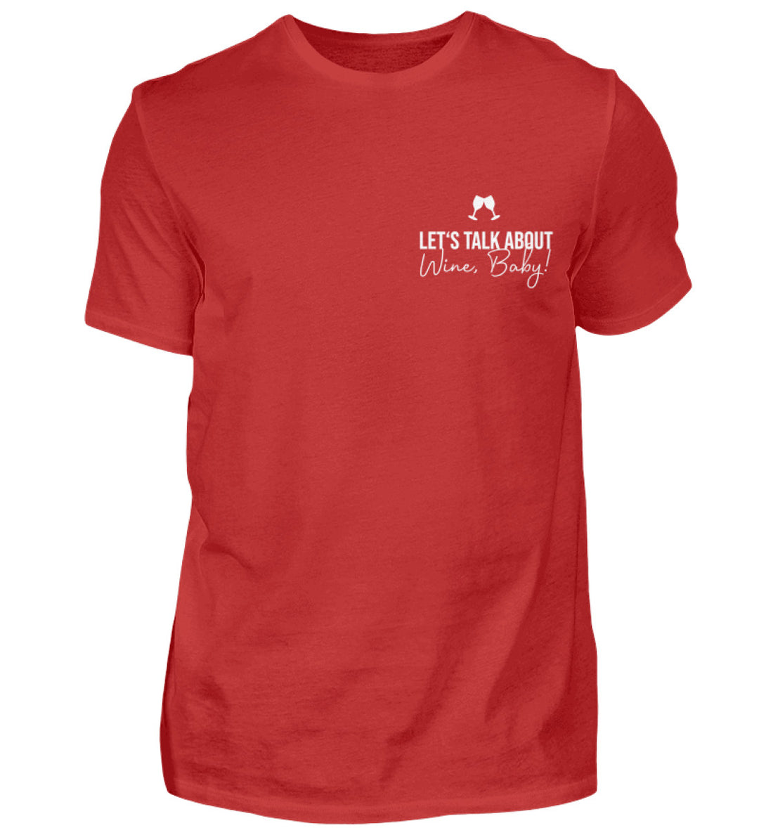 Talk about wine – Herren Basic T-Shirt Rot, kleines weißes Brustmotiv
