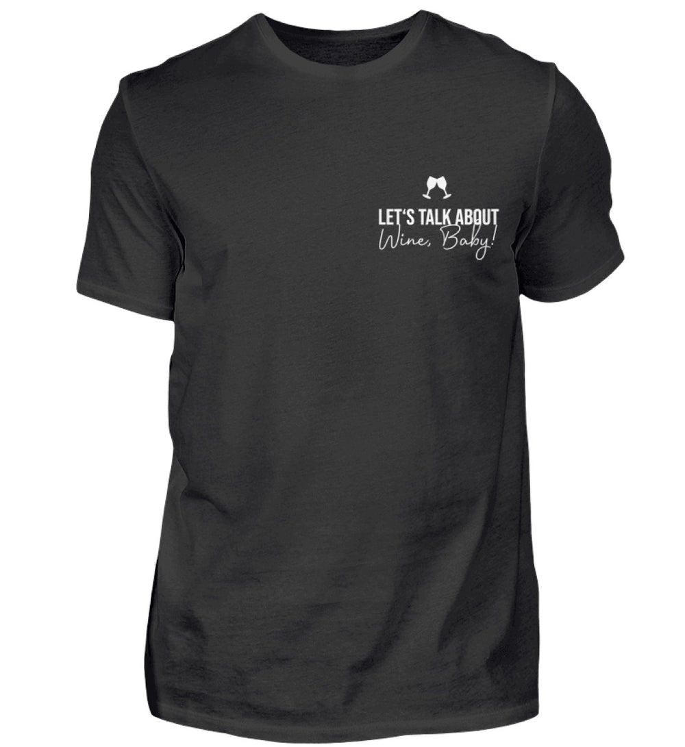 Talk about wine – Herren Basic T-Shirt Schwarz, kleines weißes Brustmotiv